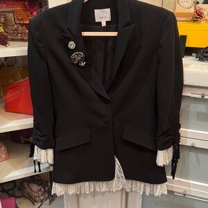 Cinq à Sept Black Blazer with White Lace Trim